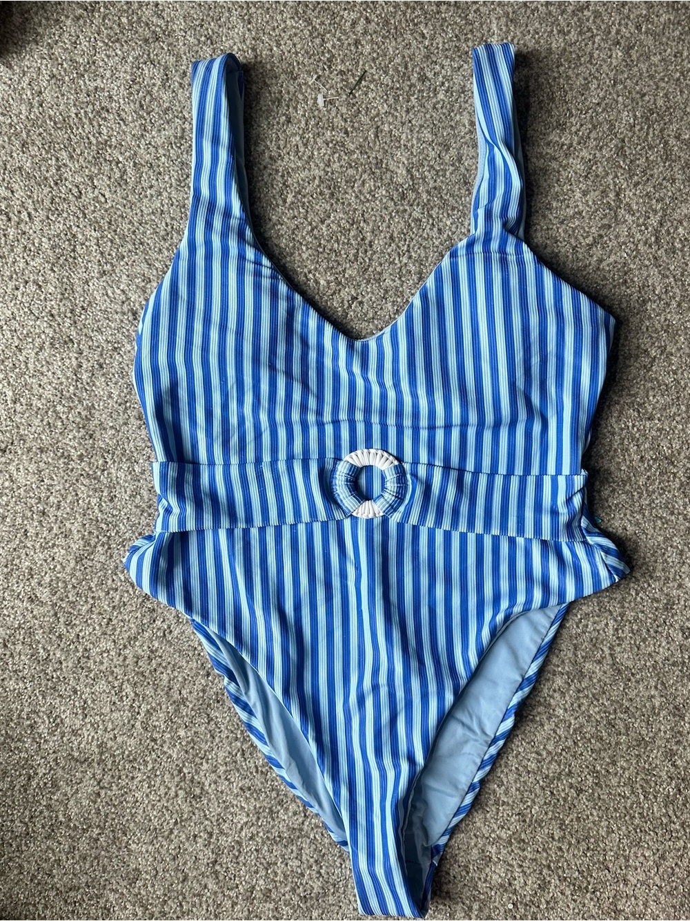 Dippin Daisy’s Blue Ribbed Striped One Piece Swimsuit Medium